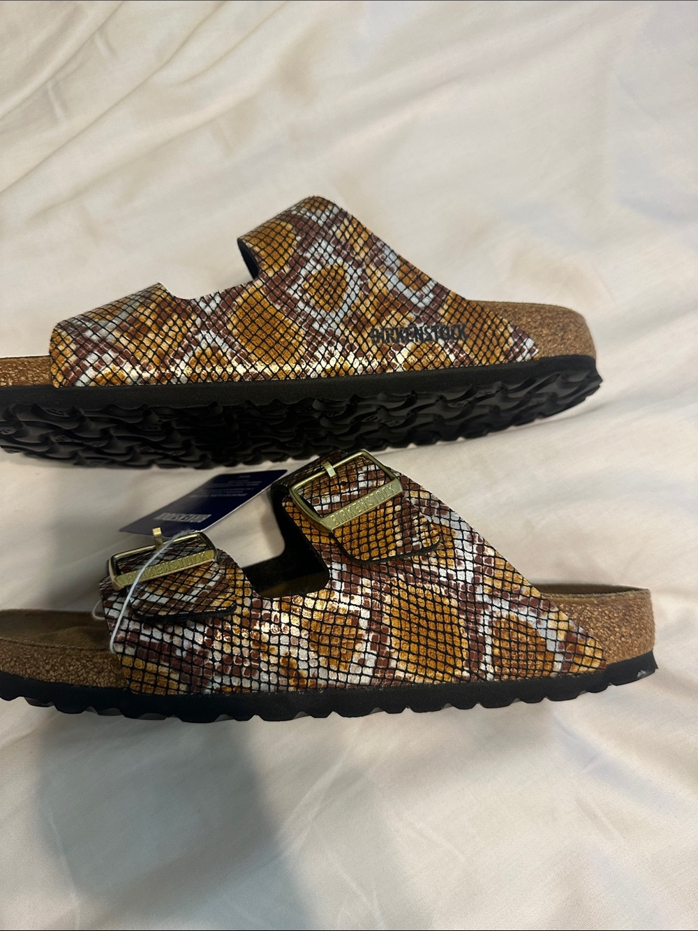 Birkenstock Arizona Two-Strap Sandals Brown Snake-Print Pattern - Picture 5 of 7